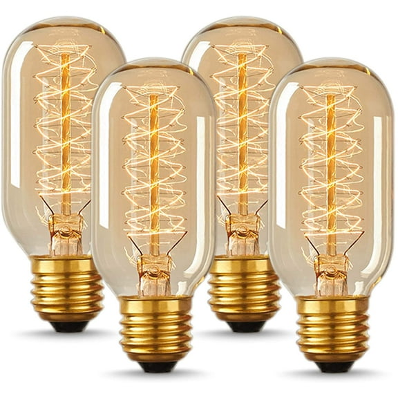 Edison Bulbs, Vintage Edison Light Bulbs 40 Watt, T45, 110-130 Volts, E26/E27 Base Incandescent Dimmable Decorative Antique Filament Light Bulbs, Amber Glass, Warm White, 4 Pack