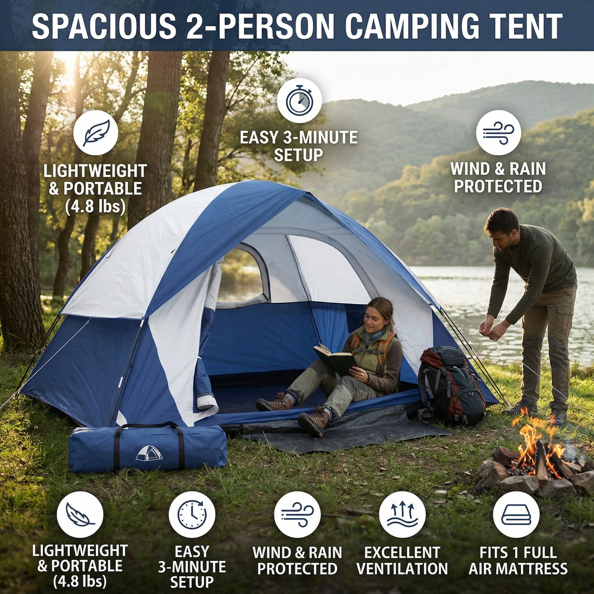XL Outdoor Camping Tents Ultra-Lightweight and Portable for 2-Person  Outdoor Camping Festivals Backyard Hiking  Backpacking