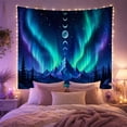 thumbnail image 2 of Celestial Mountain with Moon Phases and Aurora on Midnight Sky, Mystical Digital Art for Space Lovers, Night Landscape Decor Christmas Gift, Tapestry Wall Hanging for Bedroom and Dorm, 2 of 7