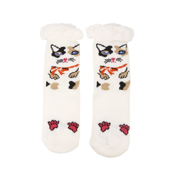 Women's Cute Socks Cozy Fleece Lined Socks Fuzzy Crew Socks Indoor Socks White Free Size