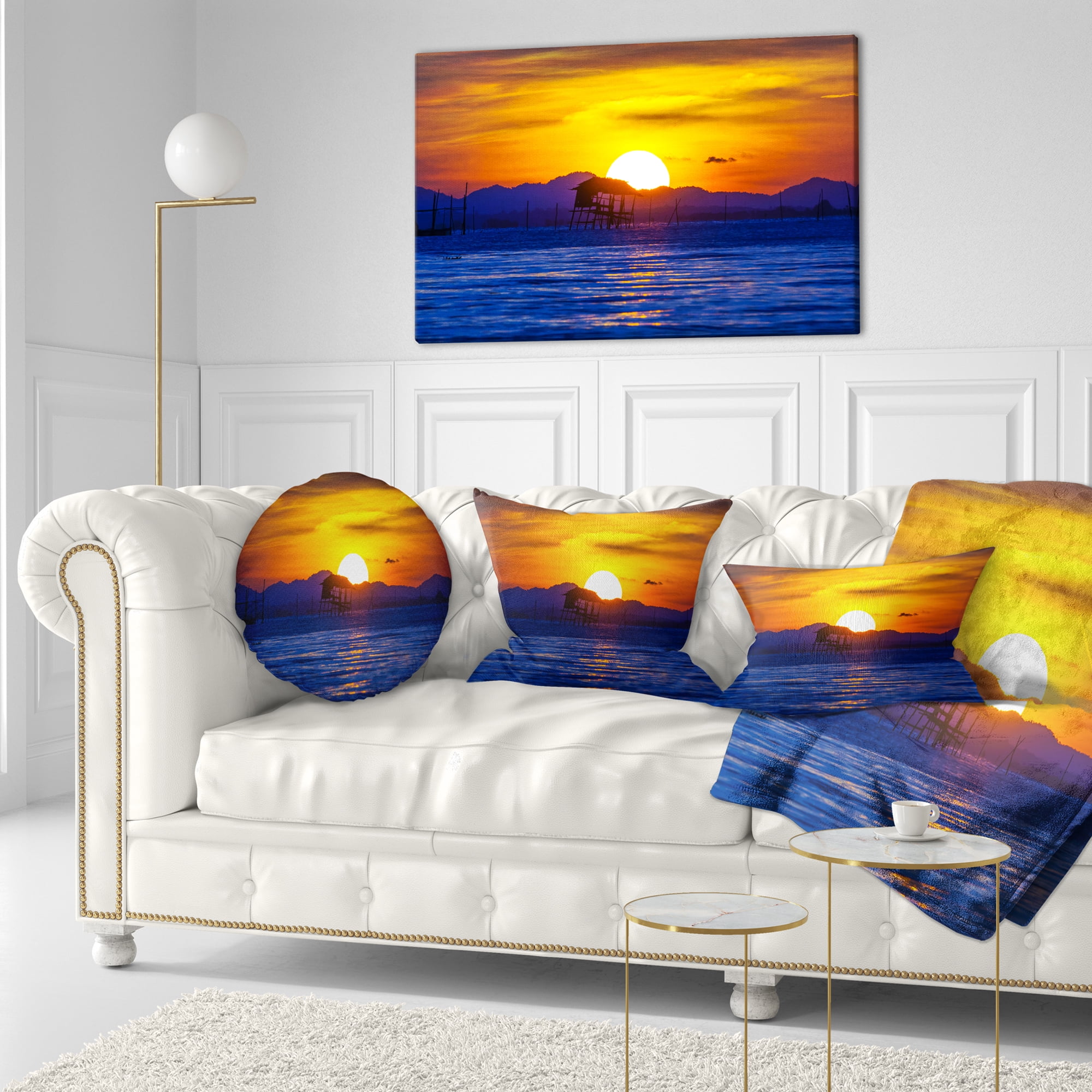 Designart Old Wooden Pavilion in Sea - Seascape Throw Pillow - 12x20