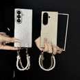 thumbnail image 5 of Allytechgroup for Samsung Galaxy Z Fold 7 Case with Pearl-Accented Metal Chain Phone Charm, Classical Folding Glitter Bling Plating Frame Slim Shockproof Cover for Samsung Galaxy Z Fold 7, Gold, 5 of 8