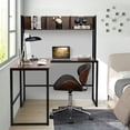 thumbnail image 3 of Demi Bonn Reversible L-Shaped Corner Desk with Storage Bookshelf, Small Home Office Desk Study Writing Table, Walnut, 3 of 10