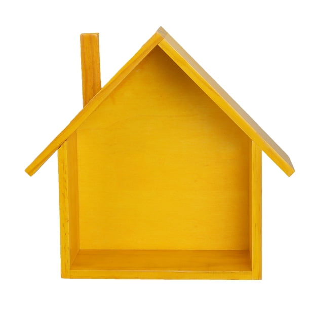EeaseMX Estante de pared pequeño en forma de casa, de madera, para dormitorio, sala de estar, cocina y oficina (amarillo).