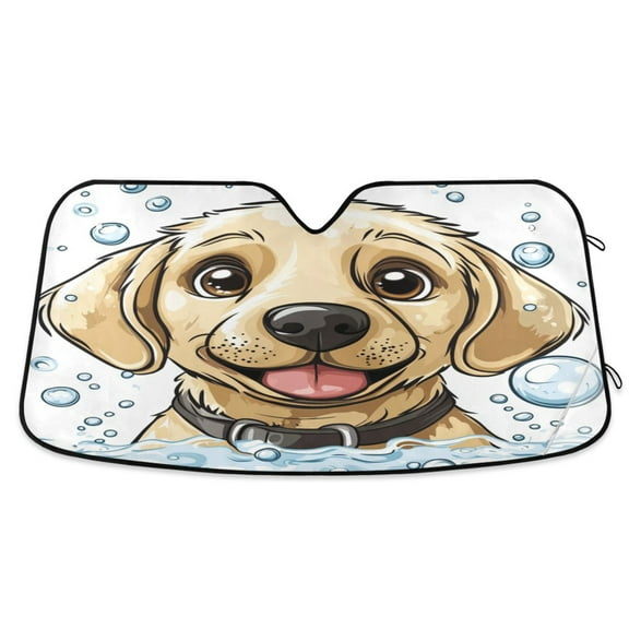 Qxltty Cartoon Orange Labrador Car Windshield Sunshades Foldable UV Rays Sun Visor Protector Keep Your Vehicle Cool 53×23.5in