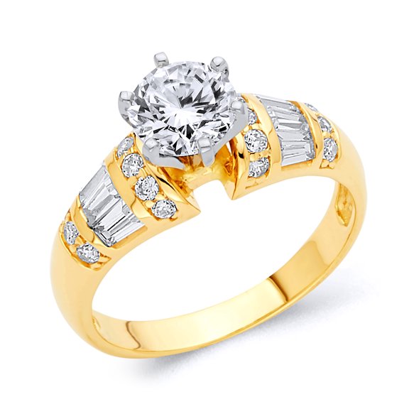 Wellingsale Ladies Solid 14k Yellow Gold Polished CZ Cubic Zirconia Engagement Ring - Size 4