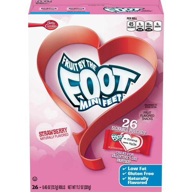 Valentine's Fruit by the Foot Mini Feet, 26 ct, 0.4 oz - Walmart.com ...
