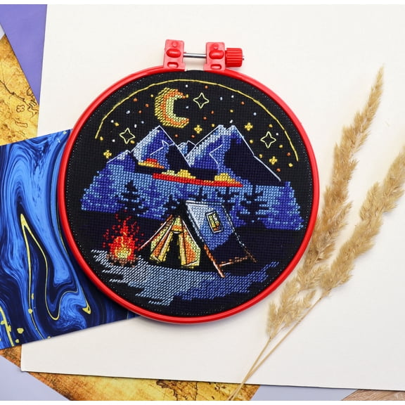 Wizardi Cross-Stitch kit - Around the Campfire. Beginner Embroidery Kit for Adults. Cross-Stitch Supplies. Needle, Canvas, Scheme, Floss and Floss Organizer Kit. AHM-074 Abris Art