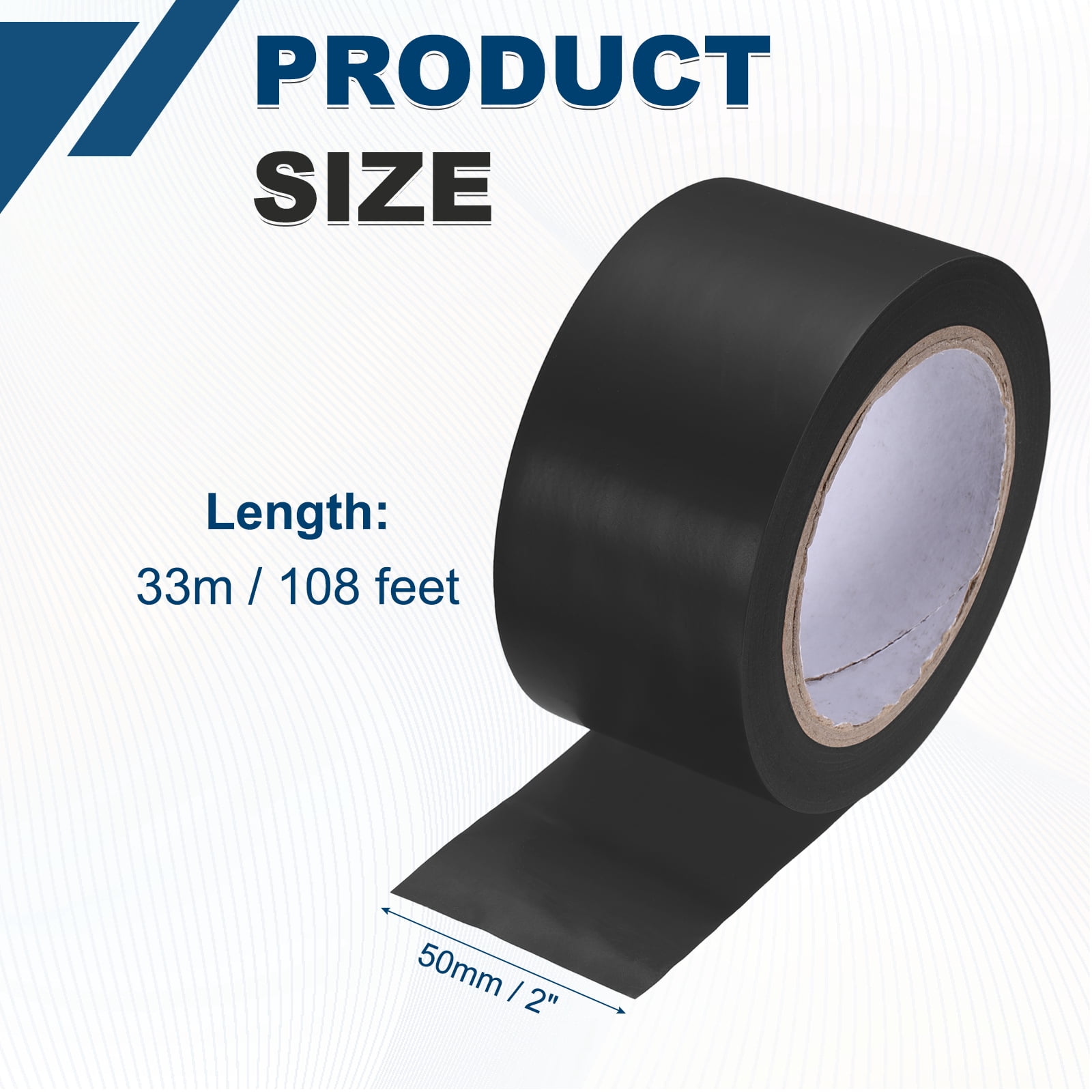 Uxcell Vinyl Floor Tape 2" x 108 ft Non-Abrasive Floor Marking Tape Outdoor Playing Field Marking Equipment for Warehouse Gyms Athletics Restaurants, Black