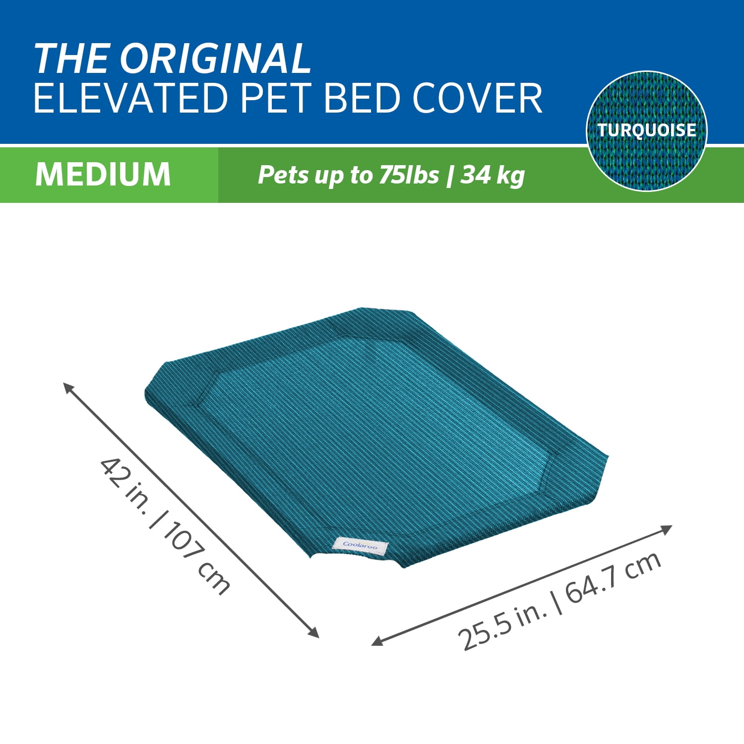 The Original Coolaroo Elevated Pet Dog Bed Replacement Cover, Medium, Turquoise