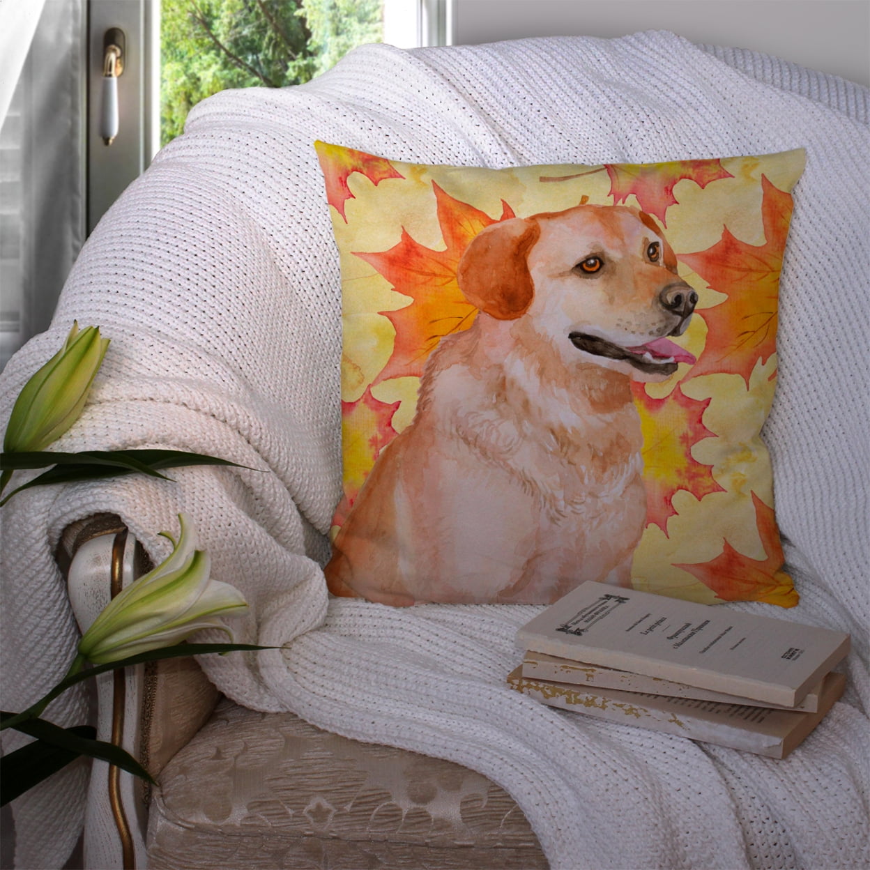 Carolines Treasures BB9975PW1414 Labrador Retriever Fall Fabric Decorative Pillow 14Hx14W multicolor