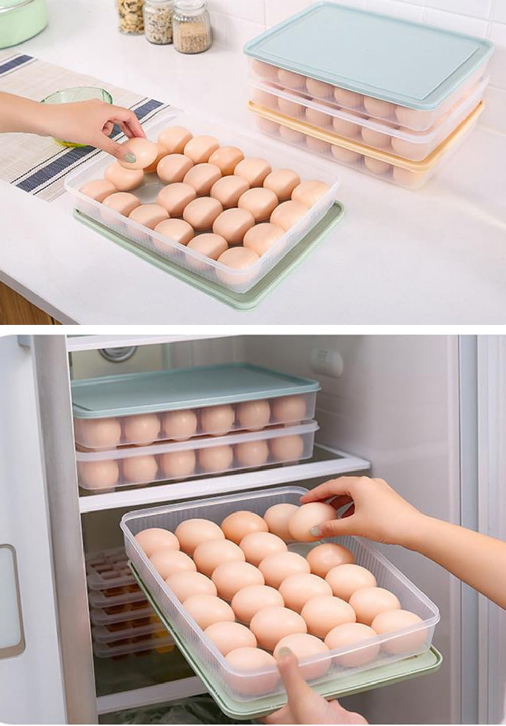 2 Pcs Deviled Egg Containers with Lid, 24 Eggs Plastic Deviled Egg Holder Storage Container for Fridge, Reusable Devil Egg Tray Platter Countertop Easter Camping Refrigerator Supplies