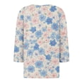thumbnail image 4 of WTOBBY Ladies Casual Fashion V-Neck Top Featuring Floral Print, Loose Fit, and 3/4 Sleeve, Great for Spring Fall Transitions, Weekend Activities, and Daily Wear,Turquoise XL, 4 of 5