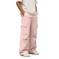 thumbnail image 3 of Adeawade Pants For Men Wide Leg Pants Stylish Outdoor Workwear Pantssolid Color Mid Waist Jogger Trousers Classic Clothes Xl Pink, 3 of 4