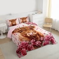 thumbnail image 3 of Feelyou Rustic Highland Bull Queen Comforter Set, Romantic Pink Rose Bedding Set, 3pcs, 3 of 8