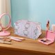 thumbnail image 2 of Bolsa de cosméticos de gran capacidad con estampado floral y doble cremallera. Organizador de maquillaje de viaje para guardar artículos de aseo y material de oficina., 2 of 5