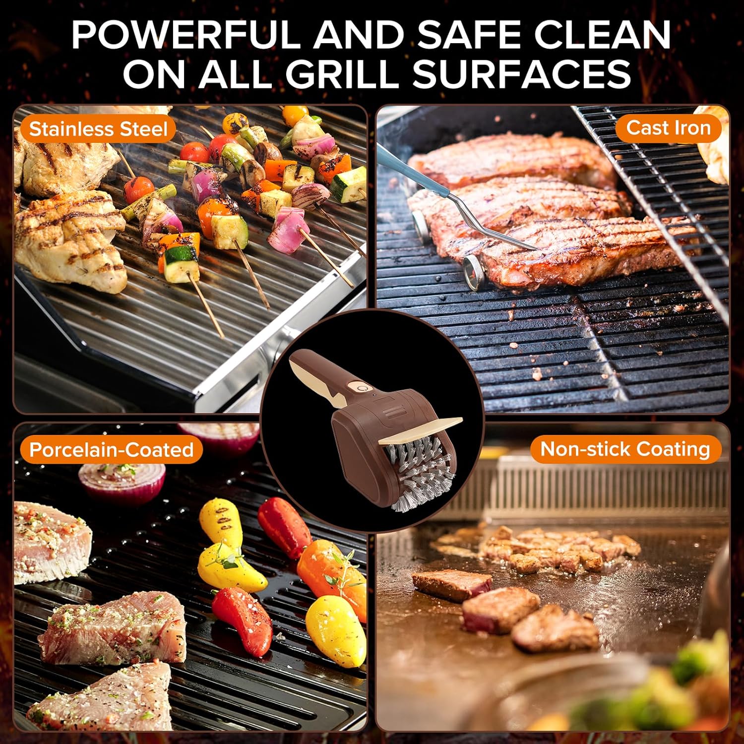 Cordless Electric Grill Cleaning Brush with Stainless Steel Scraper, Rechargeable BBQ Accessories
