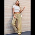 thumbnail image 4 of Pantalones de Rayas de Tiro Bajo para Mujer, Vaqueros Bohemios de Pierna con Cordón Ajustable, Tendencia 2025 Amarillo XL, 4 of 9