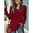 thumbnail image 4 of Womens Long Sleeve Tops V Neck Shirts Light-Weight Tunic Sweaters Fashion Red XL, 4 of 9