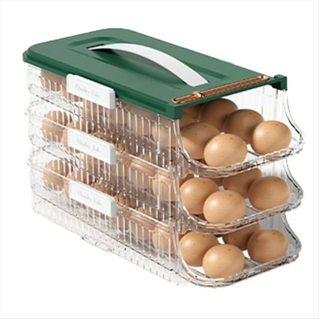 Soporte para Huevos para Refrigerador, Organizador de Huevos con Ruedas, Contenedor para Huevos, Dispensador con Rodillo para Ahorro de Huevos, Bandeja Apilable para Nevera, Verde