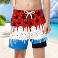 thumbnail image 2 of Rggeeun Boys Child Swimsuit Set Cartoon Fruit & Ice Print Elastic High Waist with Adjustable Tie Double Layer Trunks Loose Fit for Summer Pool Training Fashion Swimwear,Red,7-8 Years, 2 of 4
