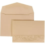 JAM Paper Wedding Invitation Set, Small, 3 3/8" x 4 3/4"- Ivory Card with Ivory Envelope Floral Embossed Oval Set- 100/pack