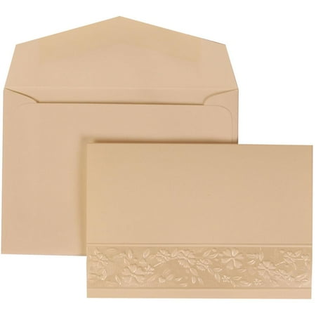 JAM Paper Wedding Invitation Set, Small, 3 3/8" x 4 3/4"- Ivory Card with Ivory Envelope Floral Embossed Oval Set- 100/pack