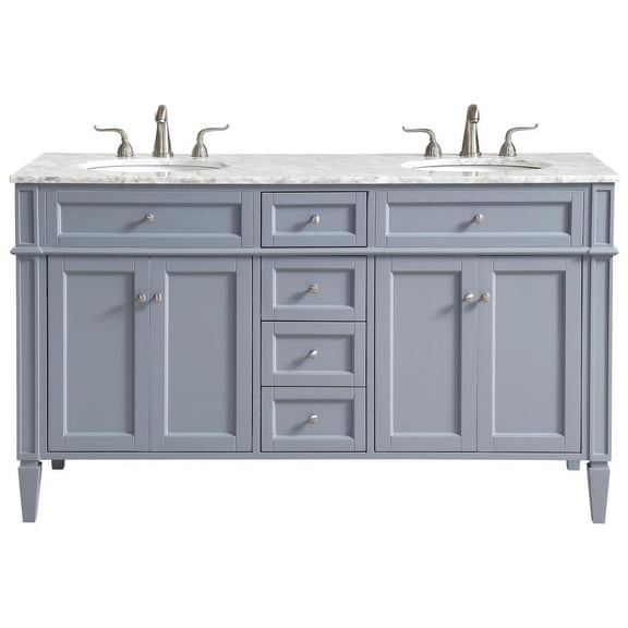 Elegant Decor Park Avenue 60" Wood Double Bathroom Vanity in Gray