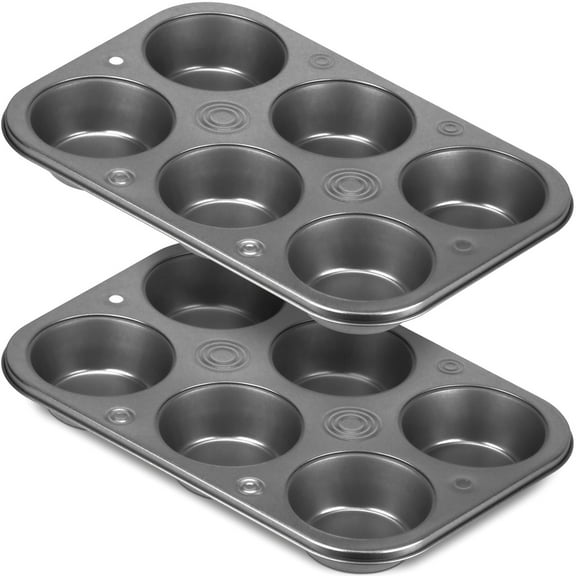DecorRack 6-Cup Non-Stick Muffin Pan, Durable Metal Bakeware for Cupcakes, Muffins, and Baking, Set of 2