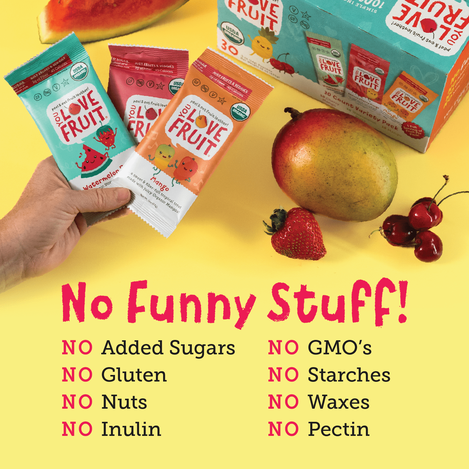 YOU LOVE FRUIT - Fruit Snacks Variety Pack 30 count 100% Natural Gluten-Free Vegan Low Carb Low Fat Fruit Kosher Snacks for Kids College Students Teachers and Offices Healthy