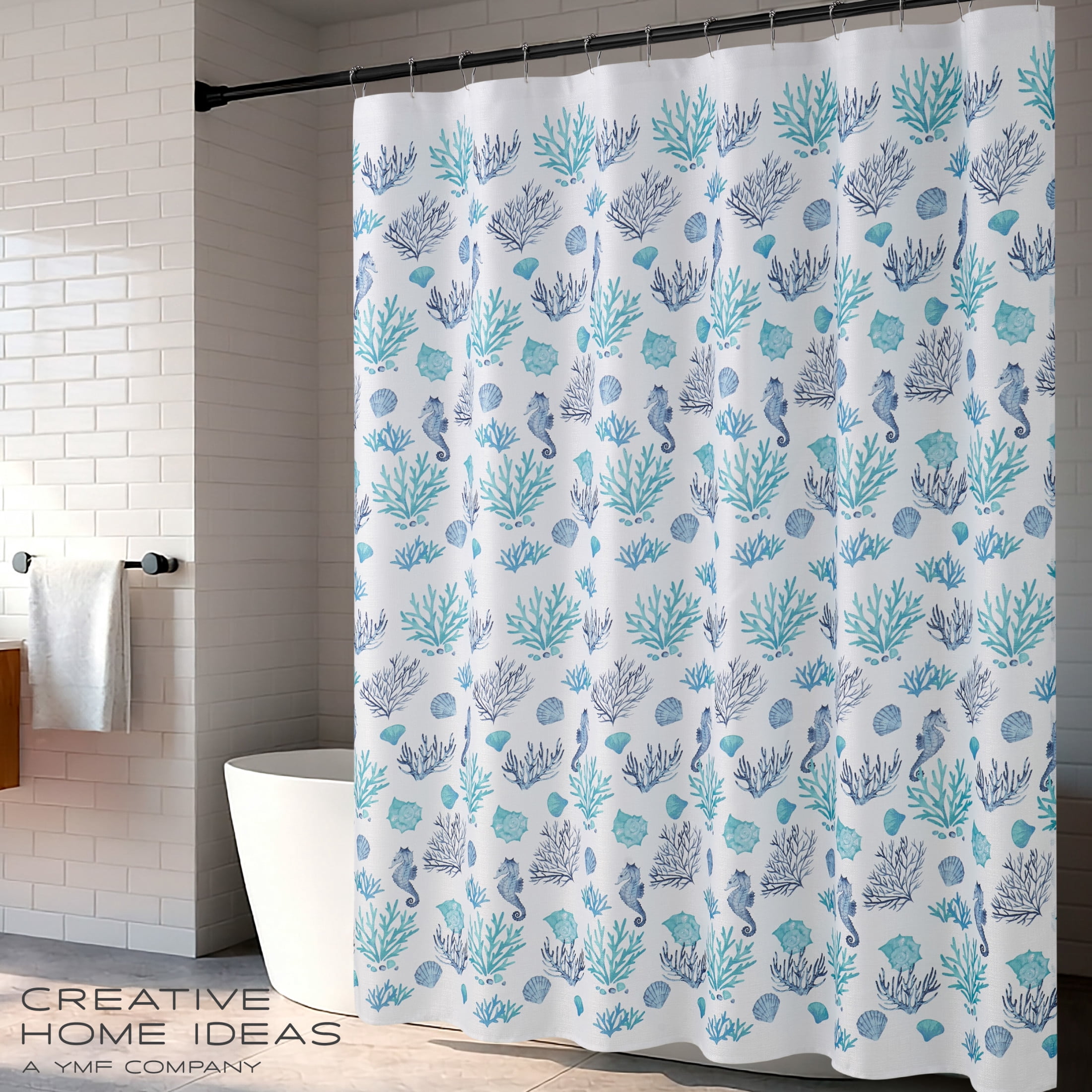 CHI South Cape Shower Curtain and Hooks Modern Washable 70" W x 72" L 13-Piece Set