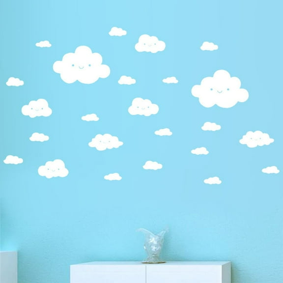 Vikakiooze Home Decor 24PCS Smiling Face White Clouds Vinyl Decal Art Wall Sticker DIY Home Room Decor