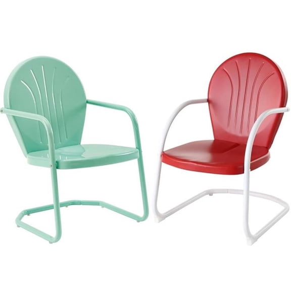 Home Square Griffith 2 Piece Metal Patio Chair Set in Aqua and Red