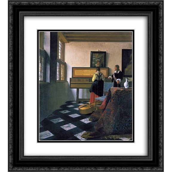 Johannes Vermeer 2x Matted 20x22 Black Ornate Framed Art Print 'The music lesson'