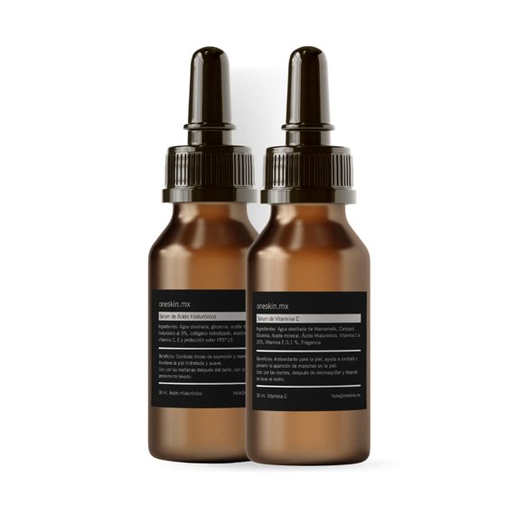 Oneskin Kit Ácido Hialurónico & Vitamina C Para Hombre & Mujer | 30ml cada Sérum| Regeneradora, Hidratante, Antimanchas y Antiarrugas | Fórmula mejo