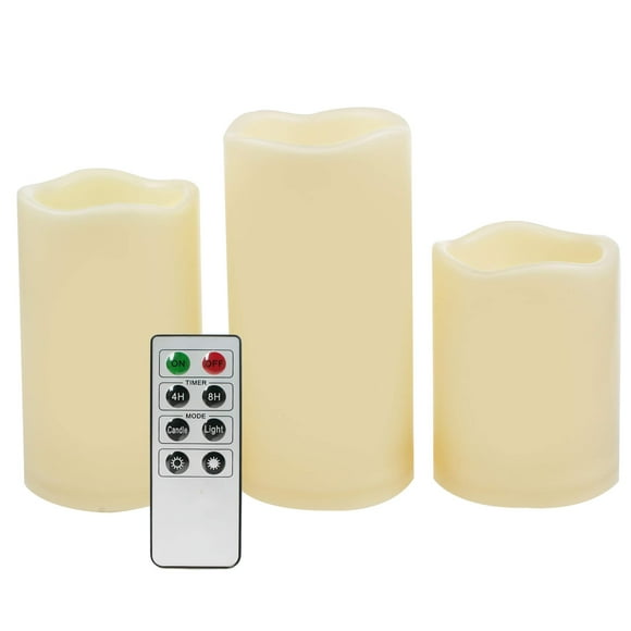 CANDLE CHOICE Waterproof Outdoor Battery Operated Flameless Candles with Remote Timer Plastic Realistic Flickering Fake Electric LED Pillars for Lantern Garden Wedding Christmas Decorations 3 Pack