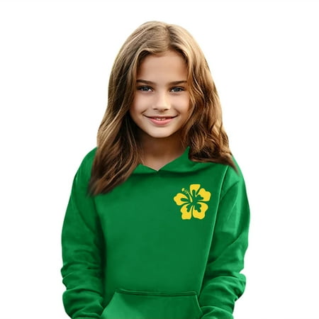

Swohaoen Pink Palm Puff Hoodie Kids 10-12 Girls Sweatshirt Long Sleeve Letter Print Casual Graphic Hoodie Drawstring Pullover Cute Kids Clothes Green 4-5Years