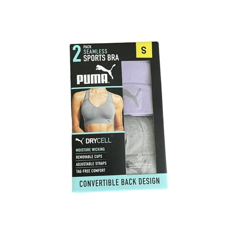 Puma Women's Convertible Seamless Sports Bra 2 Pack, Gray/Lilac Small