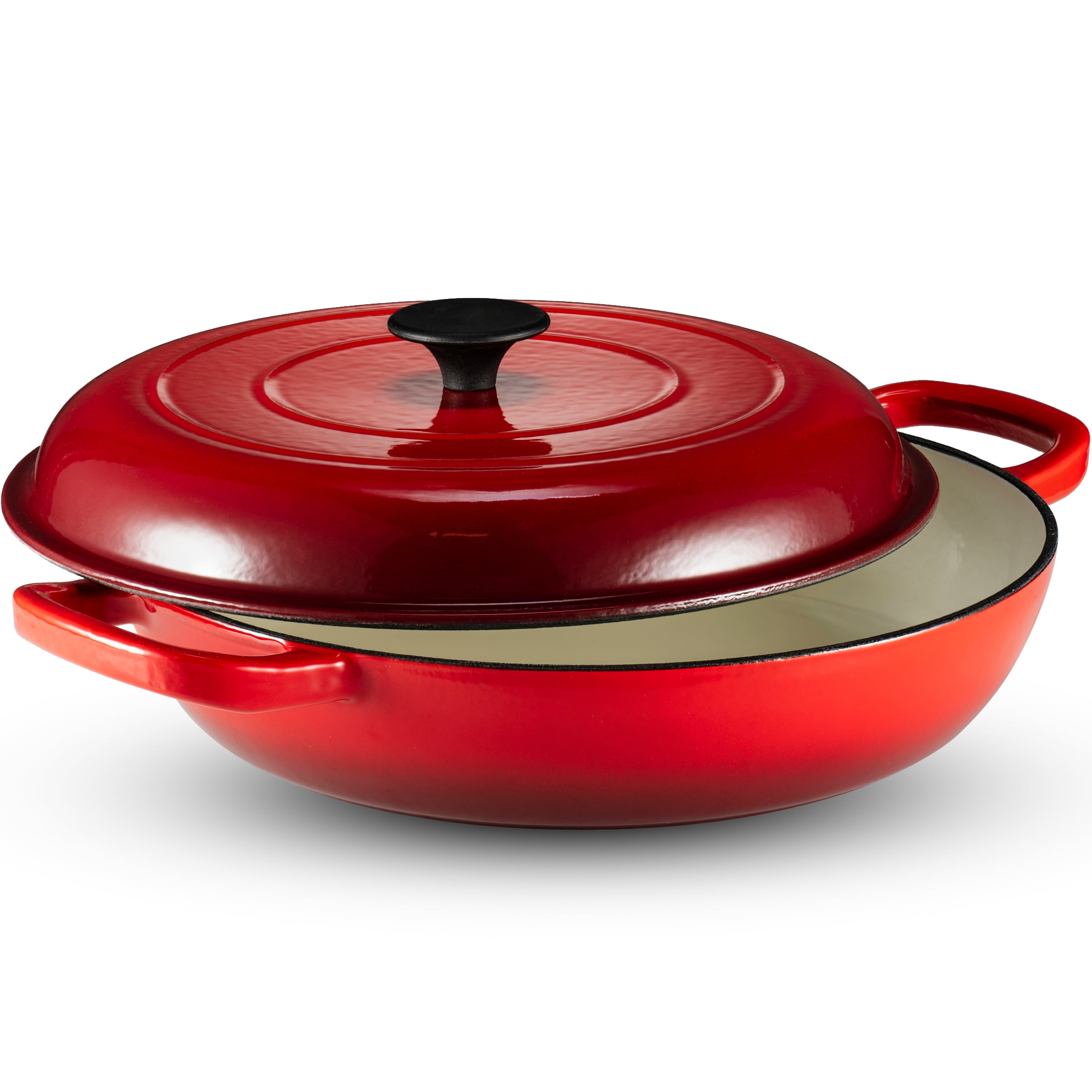 Klee Enameled Cast Iron Casserole Pan with Lid, 3.8 Qt, 12inch (Red