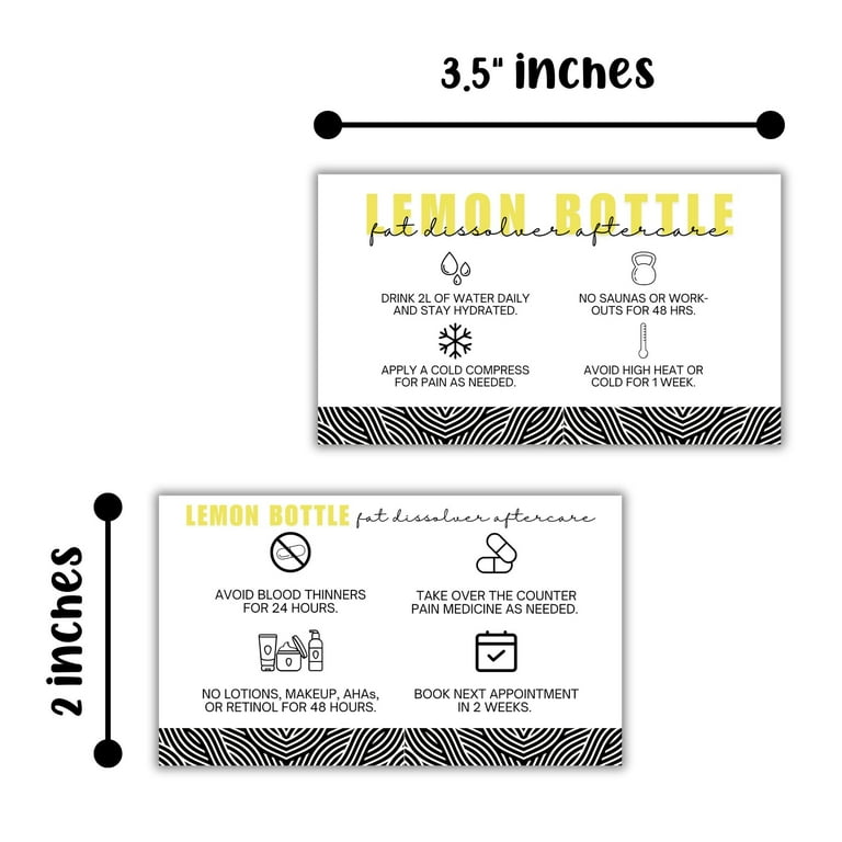 Lemon Bottle Fat Dissolver Aftercare Instruction Cards 50 pk 2x3.5 Liquid  Lipo Facial Consent Injection Card Clients Wallet Post Pre Treatment -  Walmart.com