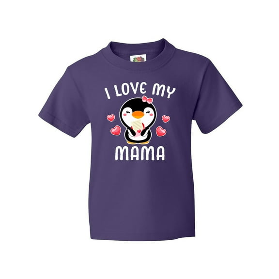Inktastic I Love My Mama with Cute Penguin and Hearts Youth T-Shirt