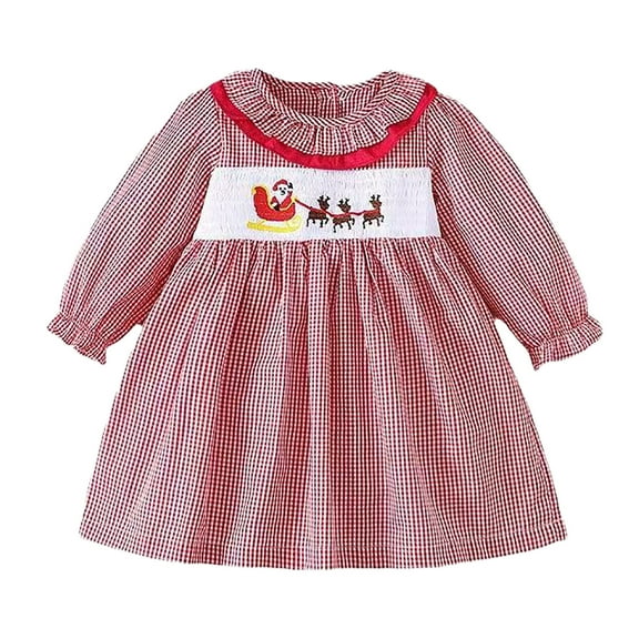 FYDUU Baby Girl Tutu Dress Christmas Autumn Long Sleeve Plaid Print Dress For Little Girls Cute Holiday Party Gown With Soft Comfortable Fit 12-18 Months