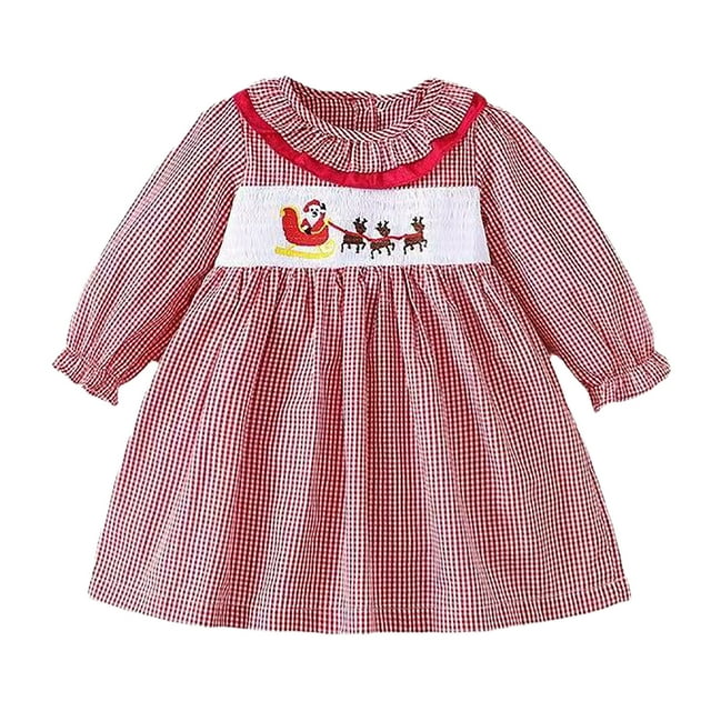 MIASHUI Robe à Carreaux à Manches Longues d'Automne pour Petites Filles, Mignonne Robe de Fête des Fêtes avec Tissu Doux et Coupe Confortable Rouge, 18-24 Mois