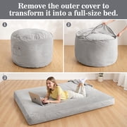 Lusimo Giant Bean Bag Chairs Bean Bag Bed with Foam Filling, Convertible Bean Bag Chair Bed with Washable Velvet Cover and Side Pocket for Adults, Family, Living Room, Gray, Full Size