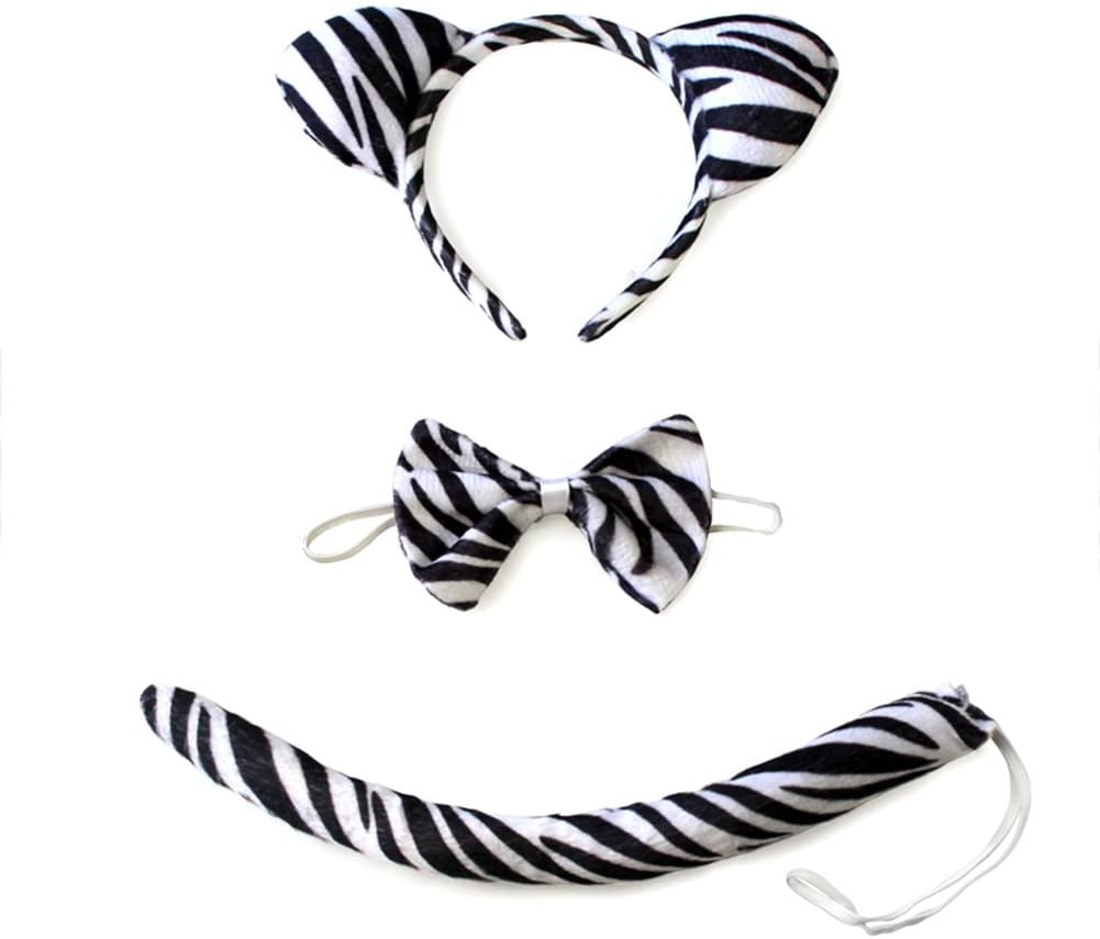 Shes Shining Zebra Cat Cosplay Costume Adult Headband Tail Bow Tie Set 
