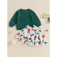thumbnail image 3 of Elippeo Kids Girls Christmas Outfit, Long Sleeve Crew Neck Pearls Sweatshirt Gingerbread Man Print Skirt 2-piece Outfit 12 18 24 Months 3 4 5 Years, 3 of 9