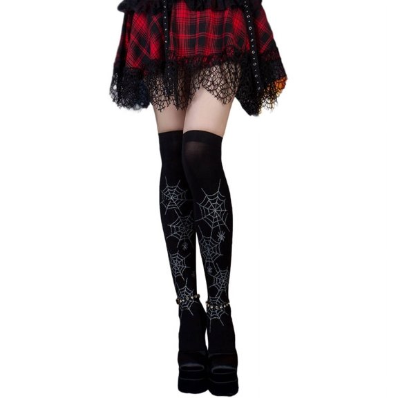 Milue Halloween Spiders Web Knee High Stockings Over Knee Thigh High Socks Stockings