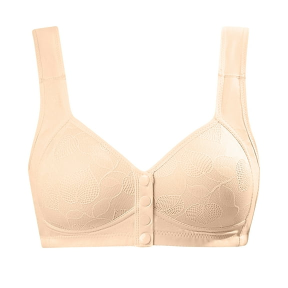 Bigersell Non Underwire Bras for Women Trendy Front Button Bras Everyday Sports Bras Bralettes Bra for Older Women Lace Bra Style F-812 Beige 36