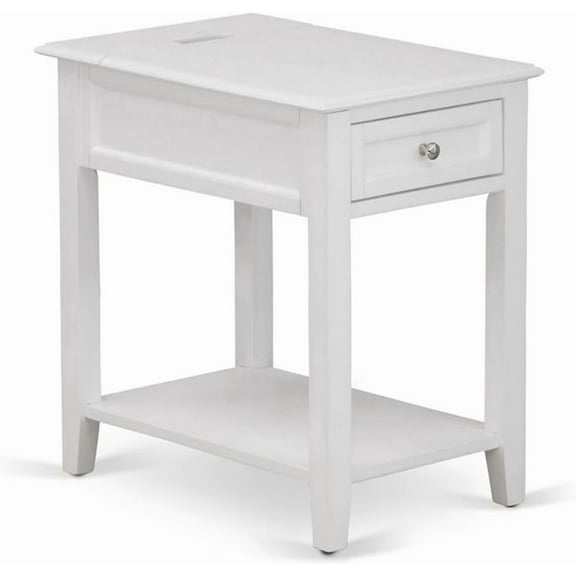 East West Furniture DE-05-ET Denison Side Table - Rectangle End Table with a Drawer for Bedroom, 24x19 Inch, White
