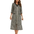 thumbnail image 3 of Defitshape Women's Short Sleeve Robe Boho Hippie Summer Full Zipper House Coat Knee Length V Neck Bathrobe Comfy Soft Stretchy Midi Zip Up Duster Robe w/ Pockets Leopard 14, 3 of 4